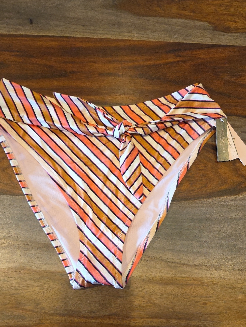 Victoria's Secret Orange, Pink & White Striped Bikini Bottom